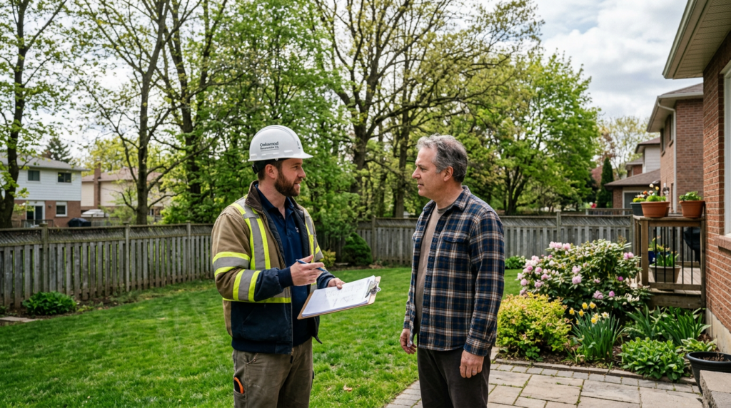 contractor with hardhat speaking to home owner